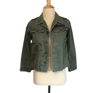 BY JUNKFOOD Army Green Distressed Grateful Cropped Jacket Jr. Size‎ M